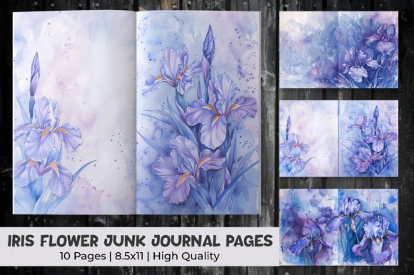 Iris Flower Junk Journal Pages Graphic Backgrounds By mirazooze