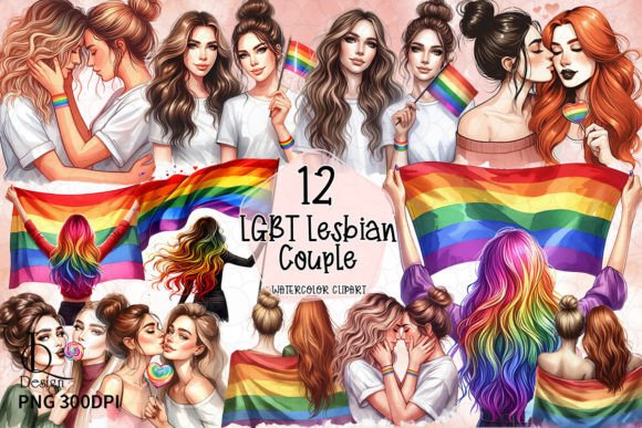 LGBT Lesbian Couple Clipart PNG Graphics Grafik Druckbare Illustrationen Von LQ Design