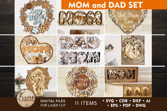 Mom and Dad Set Multilayer Templates Graphic 3D SVG By LaserCutano
