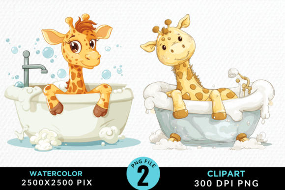 Playful Animals in Bubble Baths Clipart Graphic Illustrations By Regulrcrative