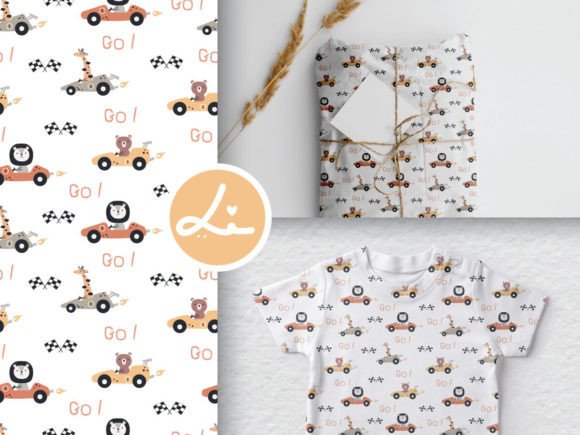 Seamless Pattern with Animal Racers Graphic Patterns By lindoet23