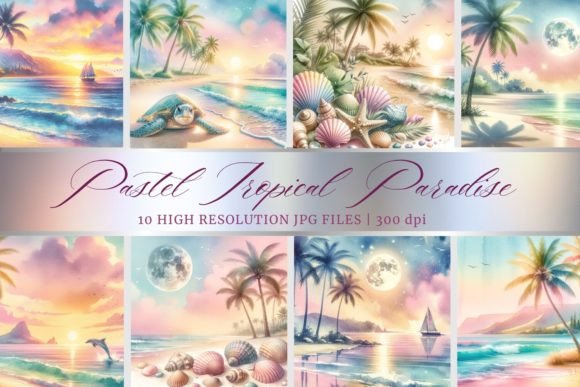 Tropical Beach Sunset Digital Paper Graphic Backgrounds By Lux Dream Designs
