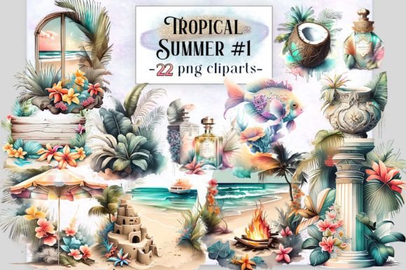 Tropical Summer #1 Clipart Sublimation Gráfico Ilustraciones Imprimibles Por EdeniaArtStudio