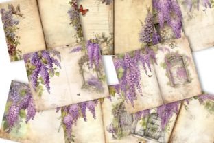 Vintage Grunge Wisteria Journal Paper Graphic Backgrounds By busydaydesign 2