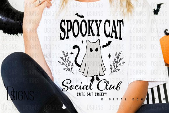 Vintage Halloween Spooky Cat Sublimation Graphic T-shirt Designs By DSIGNS