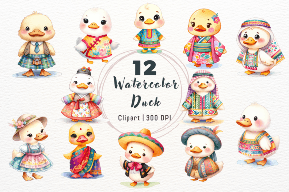 Watercolor Duck Clipart,Around the World Graphic Illustrations By Skye Design