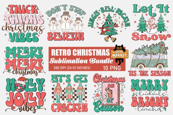 Retro Christmas Sublimation Bundle Graphic Crafts By Cheap Market