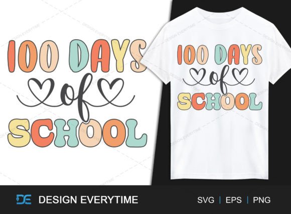 100 Days of School Typography SVG Afbeelding T-shirt Designs Door DesignEverytime