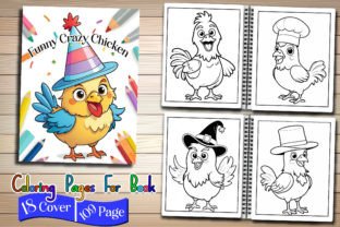 109 Funny Crazy Chicken Coloring Page Illustration Pages et livres de coloriage Par Vintage 1