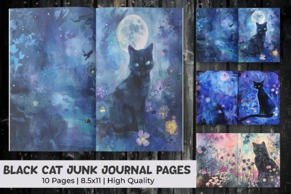 Black Cat Junk Journal Pages Graphic Backgrounds By mirazooze