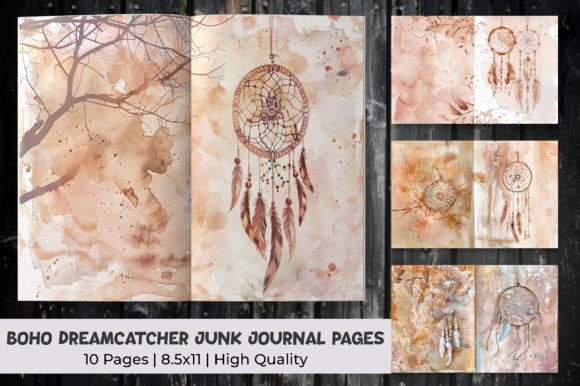 Boho Dreamcatcher Junk Journal Pages Graphic Backgrounds By mirazooze