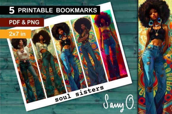 Bookmark Afro Hippie 70s Black Woman PNG Afbeelding Afdruk Sjablonen Door Sany O.
