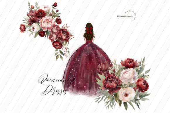 Burgundy Red Princess Dress Clipart Graphic Illustrations By SunflowerLove