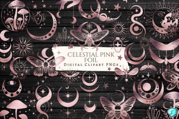 Celestial Pink Foil Clipart PNG Bundle Grafika Ilustracje do Druku Przez Emily Designs