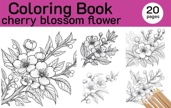 Cherry Blossom Flower 4 Gráfico Páginas para colorear IA Por Nad 07 July Studio Design