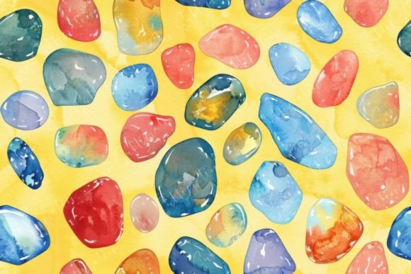 Colorful Pebbles on Yellow Seamless Graphic Patterns By Sun Sublimation
