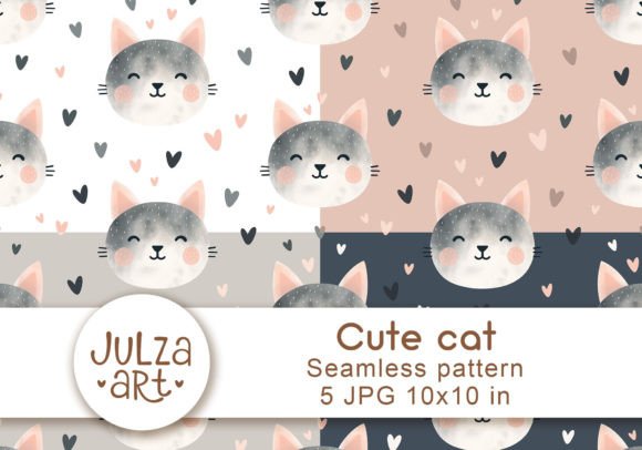 Cute Cat Face Seamless Pattern Graphic Patterns By JulzaArt