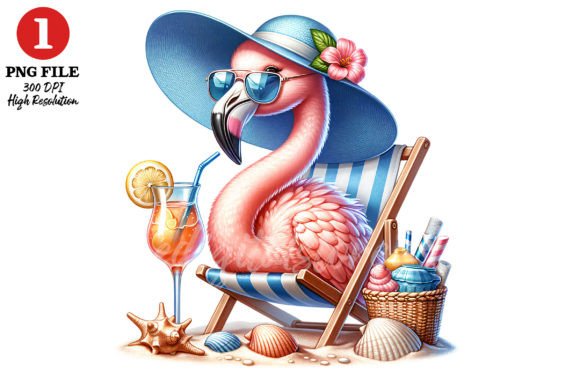 Cute Flamingo on Beach Clipart Grafica PNG trasparenti AI Di TheDigitalStore247