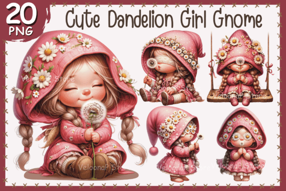 Cute Gnome Dandelion Clipart Graphic AI Illustrations By VeloonaP
