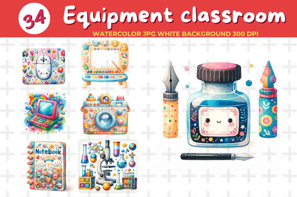 Equipment in the Classroom Watercolor Gráfico Ilustraciones IA Por Picmaster Studio