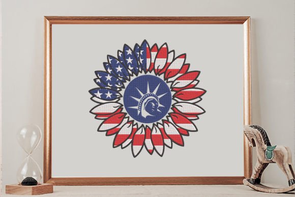 Flag USA Sunflower Independence Day Embroidery Design By wick john