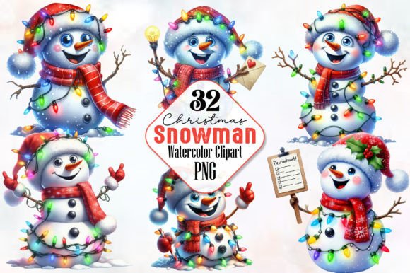 Funny Christmas Snowman Clipart Bundle Grafik Druckbare Illustrationen Von RobertsArt