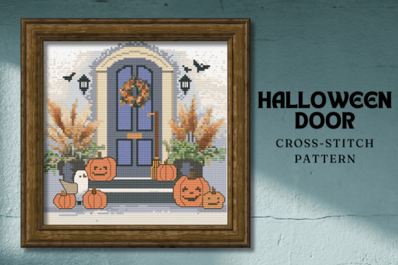 Halloween Door Decor Cross-Stitch Graphic Cross Stitch Patterns By hira.ammad