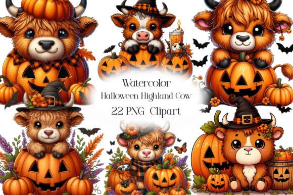 Halloween Highland Cow Pumpkin Graphic Illustrations By CraftArtStudio