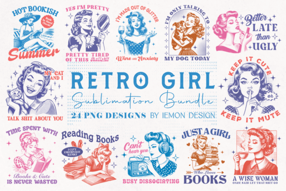 Retro Girl Quotes PNG Sublimation Bundle Gráfico Manualidades Por Lemon.design