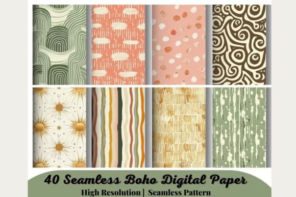 Seamless Boho Digital Paper Afbeelding AI Afbeeldingen Door 99CentsCrafts