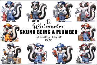 Skunk Being a Plumber Clipart Graphic Illustrations By Sinthia Telle 1
