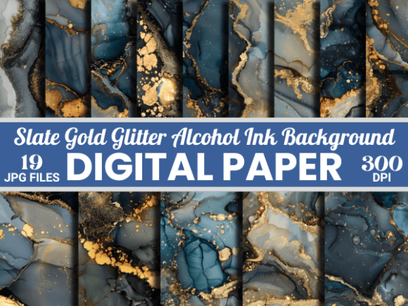 Slate Gold Glitter Alcohol Ink Backdrop Gráfico Fondos Por Creative River