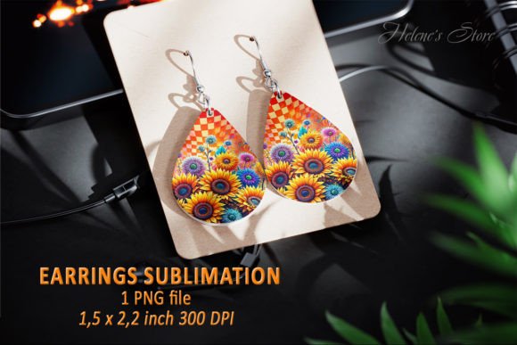 Sunflower Teardrop Earrings Sublimation Graphic Crafts By Helene's store