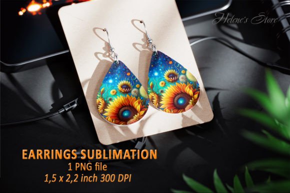 Sunflower Teardrop Earrings Sublimation Illustration Artisanat Par Helene's store