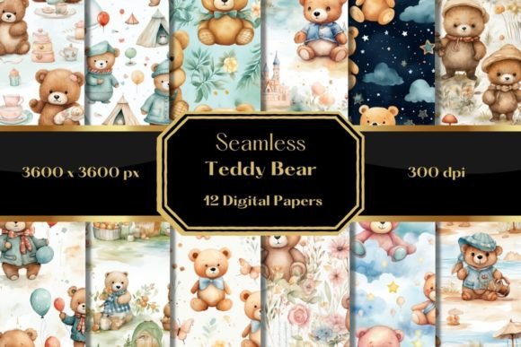 Teddy Bear Digital Paper Gráfico Patrones de Papel Por honeybunnydigital