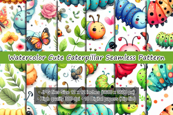 Watercolor Caterpillar Seamless Pattern Graphic AI Patterns By mstmahfuzakhatunshilpe