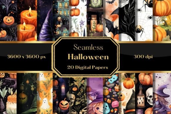 Watercolor Halloween Digital Paper Graphic Patterns By honeybunnydigital