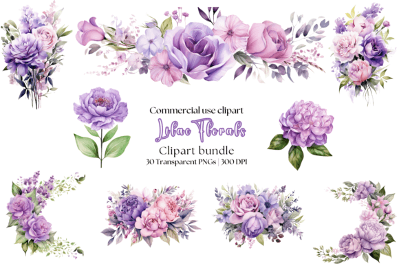 Watercolor Lilac Florals Gráfico Ilustrações em IA Por Clip Craft Emporium