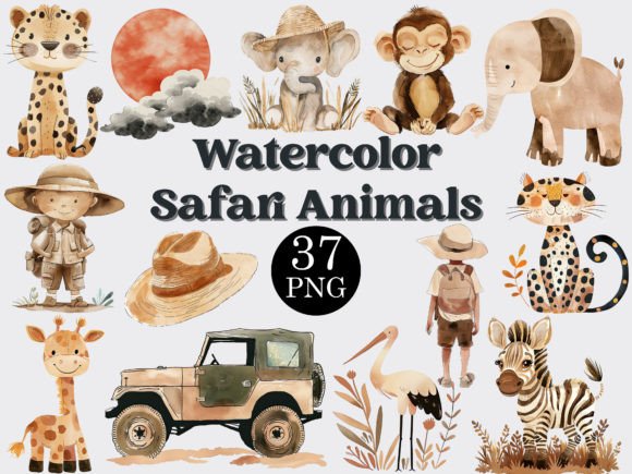 Watercolor Safari Animals Clipart Bundle Grafik Druckbare Illustrationen Von beyouenked