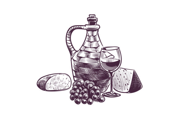 Wine Sketch. Hand Drawn Winemaking Compo Gráfico Ilustrações para Impressão Por yummybuum