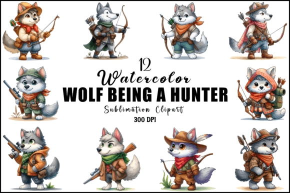 Wolf Being a Hunter Sublimation Clipart Graphic Illustrations By Sinthia Telle