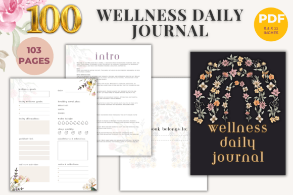 100-Daily Wellness Journal Graphic KDP Interiors By Nora as