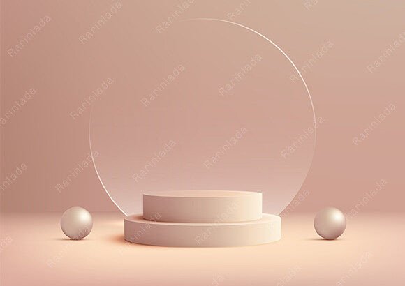 3D Pink Podium with Circle Glass Grafik Individuell gestaltete Produktmodelle (Mockups) Von rarinlada