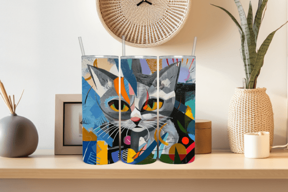 Abstract Art Cat Tumbler Wrap Graphic Tumbler Wraps By Michele McDonald