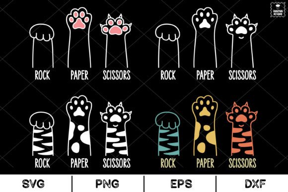 Cat Paw Funny, Rock Paper Scissors Svg Gráfico Ilustraciones Imprimibles Por AnuchaSVG