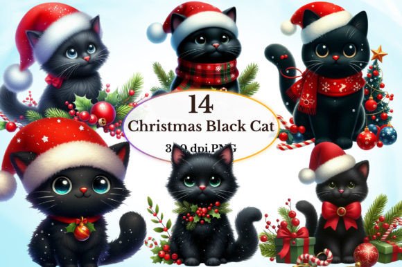Christmas Black Cat Clipart Bundle Grafik Druckbare Illustrationen Von craftvillage