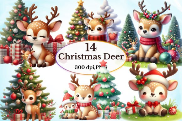 Christmas Deer PNG Sublimation Design Grafica Illustrazioni Stampabili Di craftvillage
