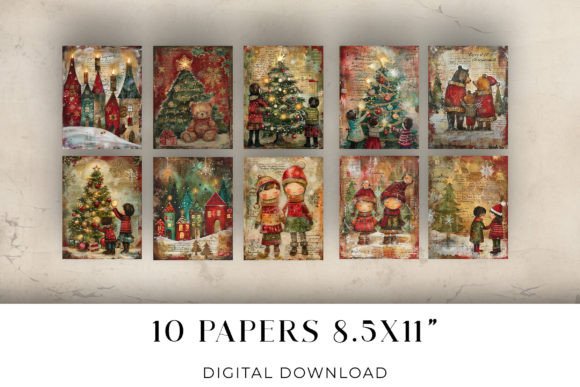 Christmas Paper Scrapbook Junk Journal Graphic Illustrations By Watercolour Lilley