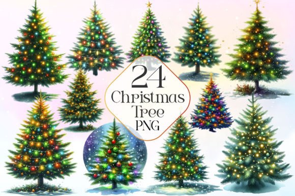 Christmas Tree Watercolor Clipart Graphic Illustrations By LiustoreCraft