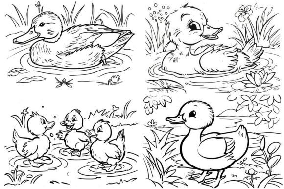 Coloring Pages for Kids Duck Gráfico Páginas para colorear IA Por Background Graphics illustration